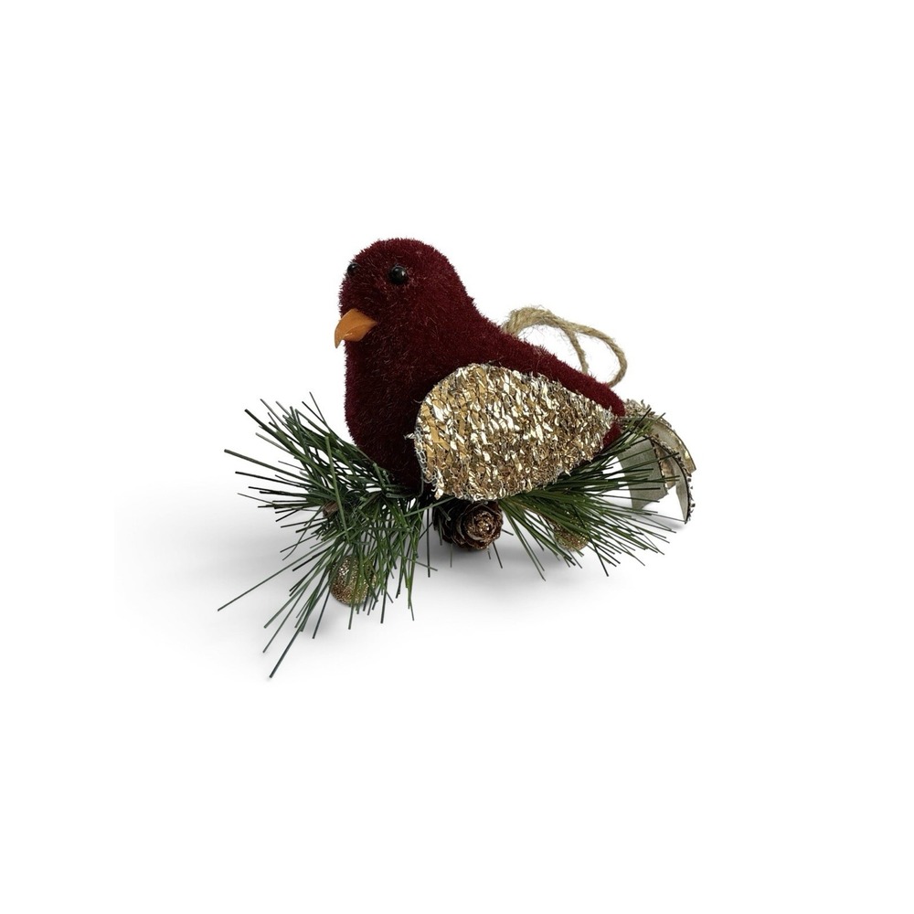 Winter Wonder Lane Burgundy Bird 3 Piece Ornament Set Gold Glitter Christmas - Picture 3 of 3